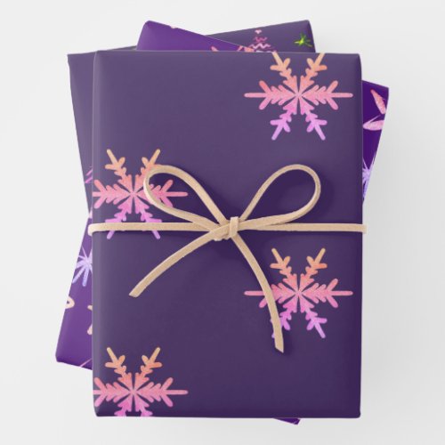 Purple Christmas Snowflake Star Xmas Tree Wrapping Paper Sheets