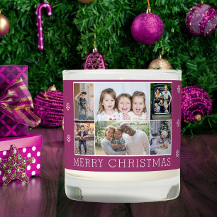 Purple Christmas Snowflakes Family 6 Photo Collage Scented Candle