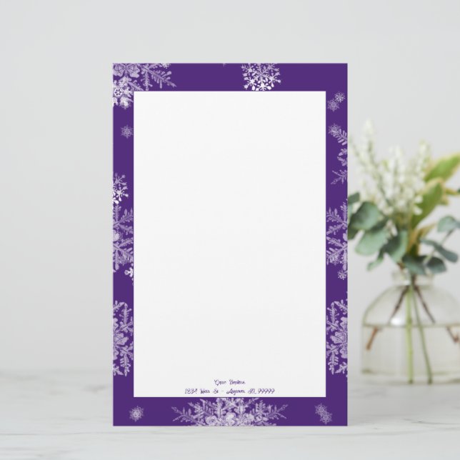 Purple Christmas Snowflakes Personalized Stationery (Standing Front)