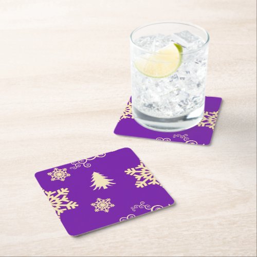 Purple Christmas Square Paper Coaster