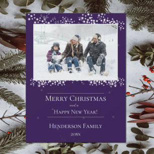 Purple Christmas Stars Holiday Photo Card