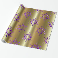 Royal Damask Crushed Velvet Purple Plumbrella Gold Wrapping Paper