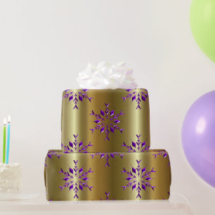 Purple Christmas Stars on Gold Wrapping Paper