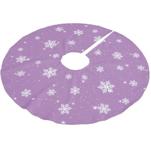 Purple Christmas Stars Snowflakes Winter Pattern Brushed Polyester Tree Skirt