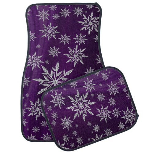 Purple Christmas stars with white ice crystal Car Floor Mat