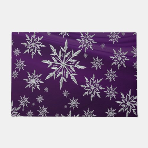 Purple Christmas stars with white ice crystal Doormat