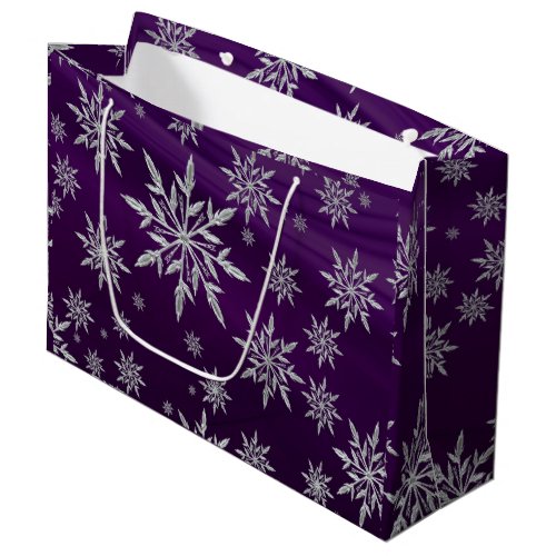 Purple Christmas stars with white ice crystal Large Gift Bag