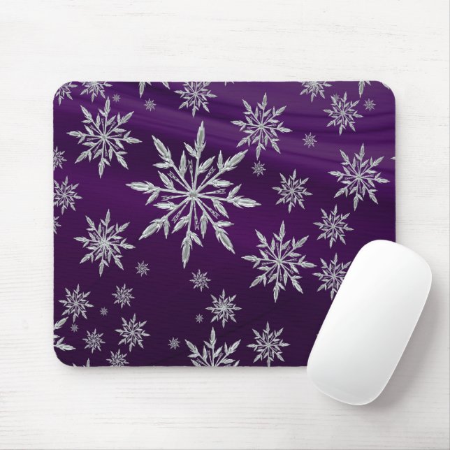 Purple Christmas stars with white ice crystal Mouse Pad (With Mouse)