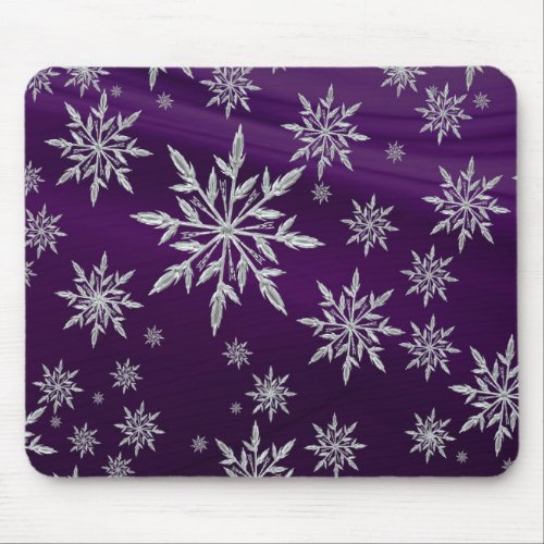 Purple Christmas stars with white ice crystal Mouse Pad