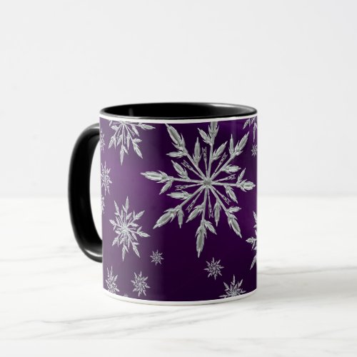 Purple Christmas stars with white ice crystal Mug