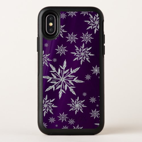 Purple Christmas stars with white ice crystal OtterBox Symmetry iPhone X Case