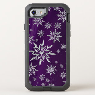 Purple Christmas stars with white ice crystal OtterBox Defender iPhone SE/8/7 Case