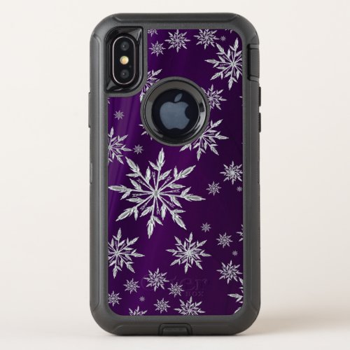 Purple Christmas stars with white ice crystal OtterBox Defender iPhone X Case