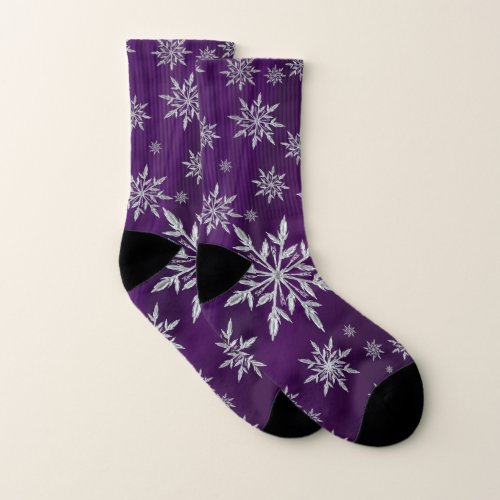 Purple Christmas stars with white ice crystal Socks