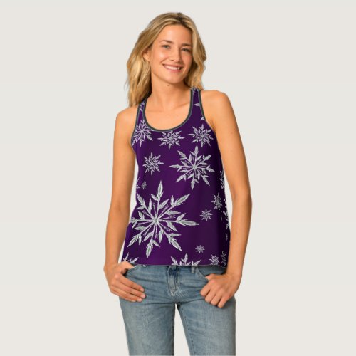 Purple Christmas stars with white ice crystal Tank Top