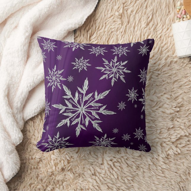 Purple Christmas stars with white ice crystal Throw Pillow (Blanket)