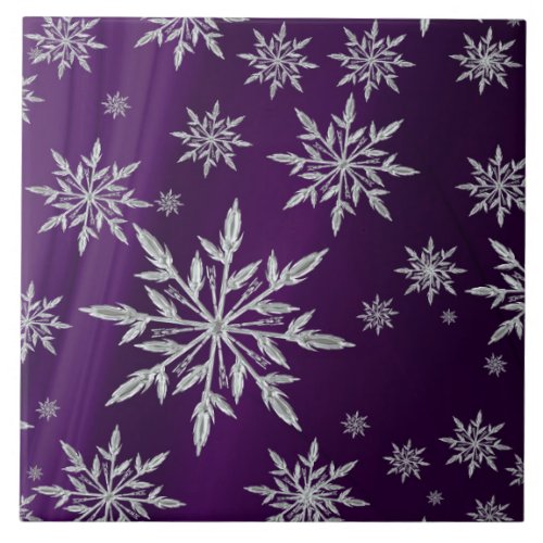 Purple Christmas stars with white ice crystal Tile