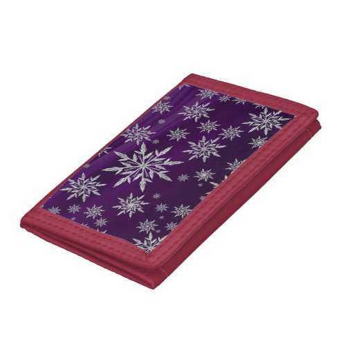 Purple Christmas stars with white ice crystal Tri_fold Wallet