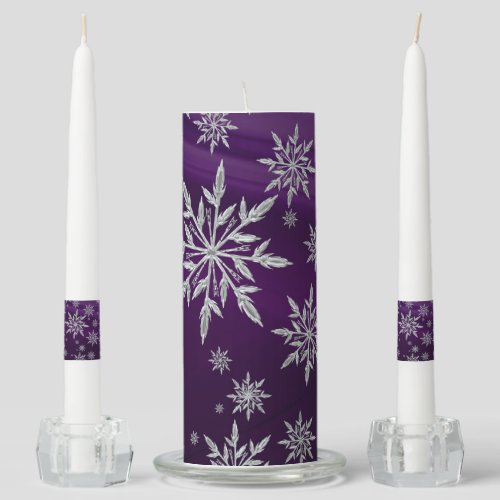 Purple Christmas stars with white ice crystal Unity Candle Set