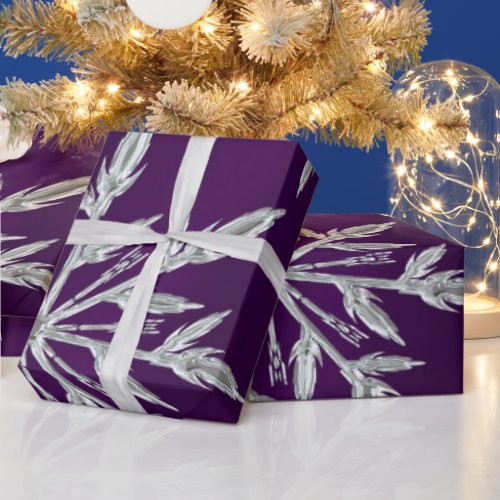 Purple Christmas stars with white ice crystal Wrapping Paper
