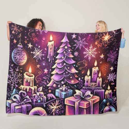 Purple Christmas Theme Hard Pastel Drawing Fleece Blanket
