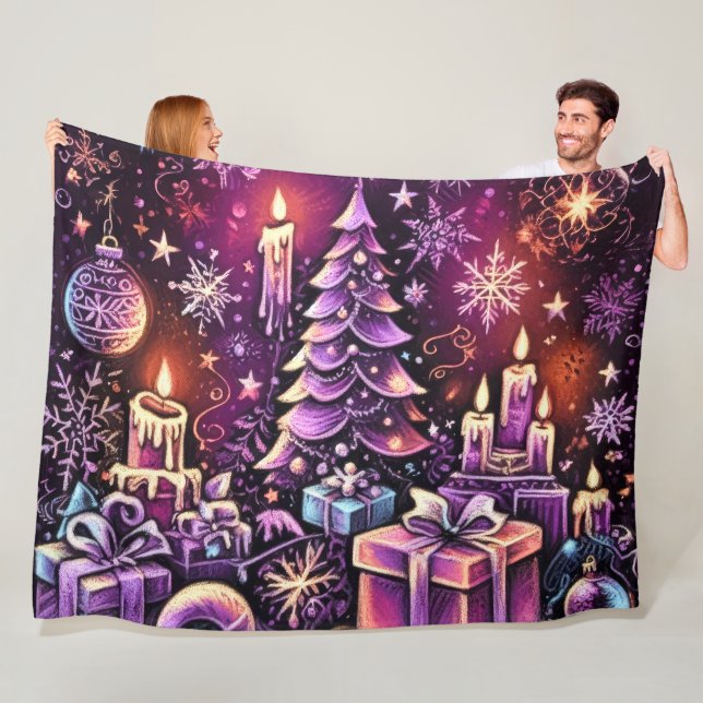 Purple Christmas Theme Hard Pastel Drawing Fleece Blanket (In Situ)