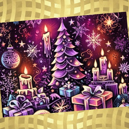 Purple Christmas Theme Hard Pastel Drawing Holiday Card