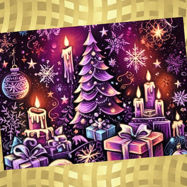 Purple Christmas Theme Hard Pastel Drawing Holiday Card (Creator Uploaded)