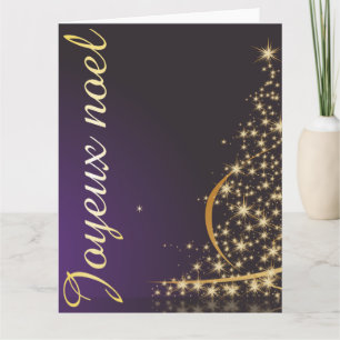 Purple Christmas theme with golden Christmas tree Card