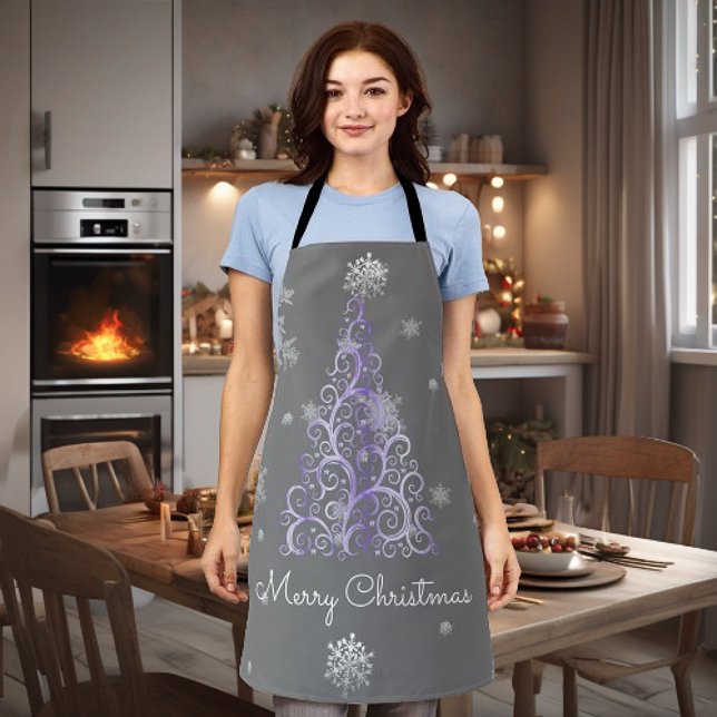 Purple Christmas Tree and Snowflakes Apron (Purple Christmas Tree and Snowflakes Apron)