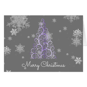 Purple Christmas Tree and Snowflakes Cards