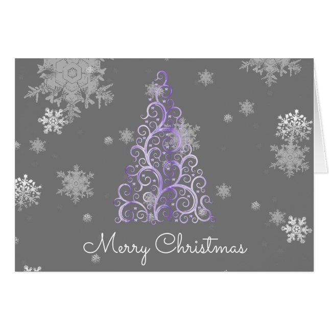 Purple Christmas Tree and Snowflakes Cards (Front Horizontal)