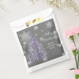 Purple Christmas Tree and Snowflakes Favor Bag