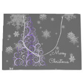 Elegant Silver Reindeer Purple Christmas Large Gift Bag, Zazzle