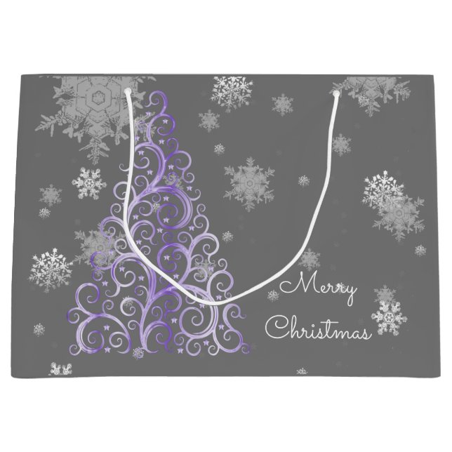 Purple Christmas Tree and Snowflakes Gift Bag (Front)