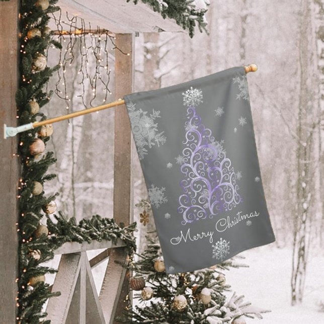 Purple Christmas Tree and Snowflakes House Flag (Purple Christmas Tree and Snowflakes House Flag)
