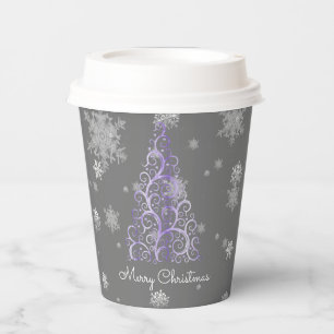 Purple Christmas Tree and Snowflakes Paper Cup