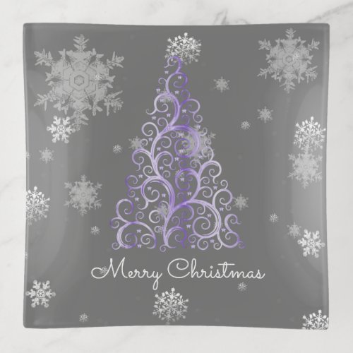 Purple Christmas Tree and Snowflakes Trinket Tray