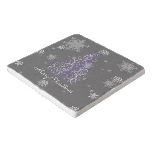 Purple Christmas Tree and Snowflakes Trivet