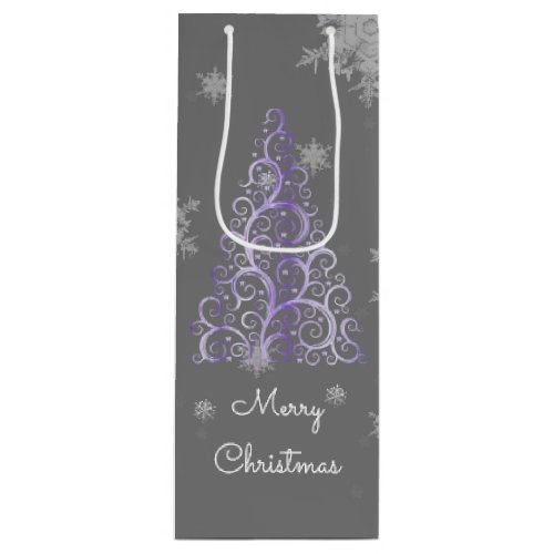 Purple Christmas Tree and Snowflakes Wine Gift Bag