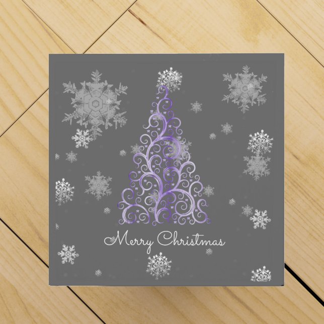 Purple Christmas Tree and Snowflakes Wine Gift Box (Top)
