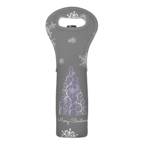 Purple Christmas Tree and Snowflakes Wine Tote