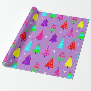 purple christmas tree colorful pop art wrapping paper