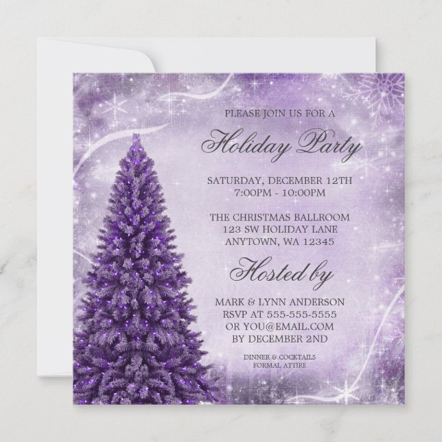 Purple Christmas Tree Holiday Party Invitation (Front)