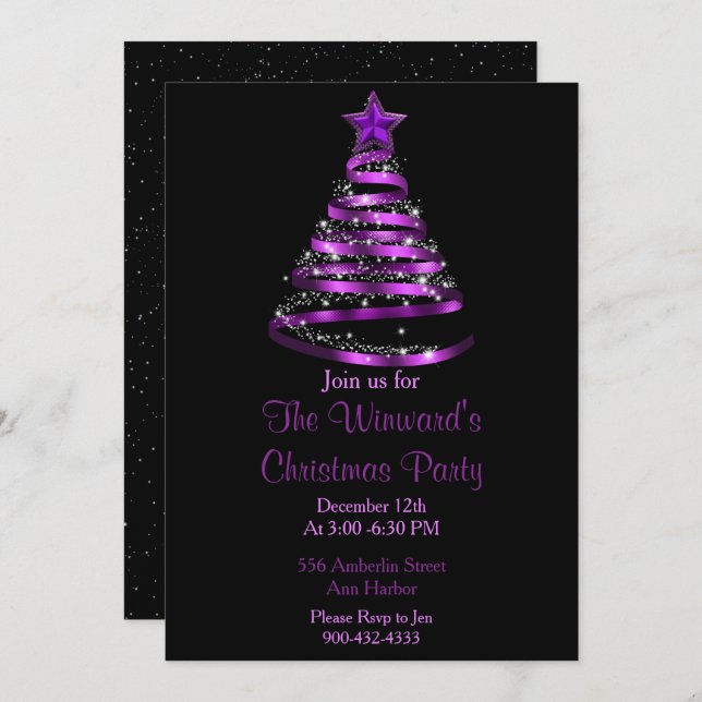 Purple Christmas Tree Invitation (Front/Back)