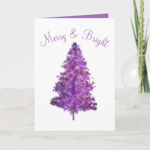  Purple Christmas Tree Merry and Bright  Holiday Card