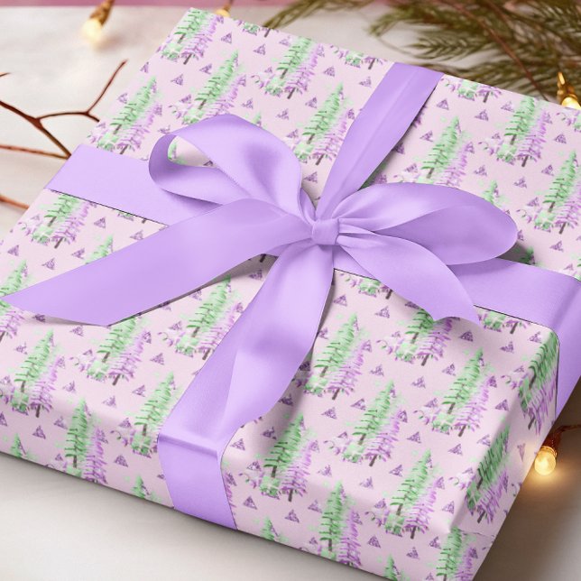 Purple Christmas Tree Pattern Holiday  Wrapping Paper (Creator Uploaded)
