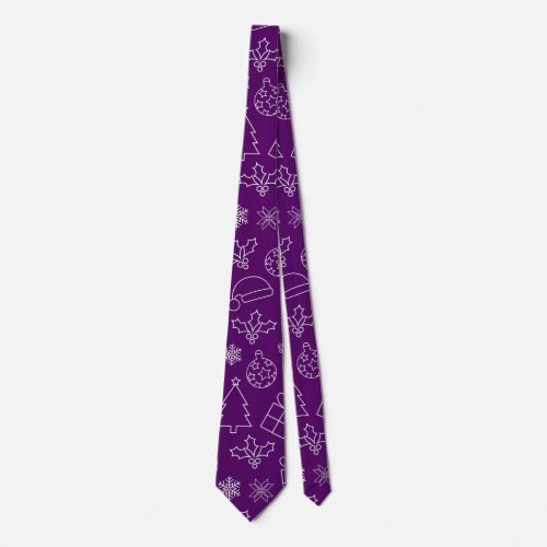 Purple Christmas tree santa hat presents holly Neck Tie