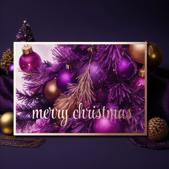 Purple Christmas Tree with Ornaments Holiday Card (Creator Uploaded)