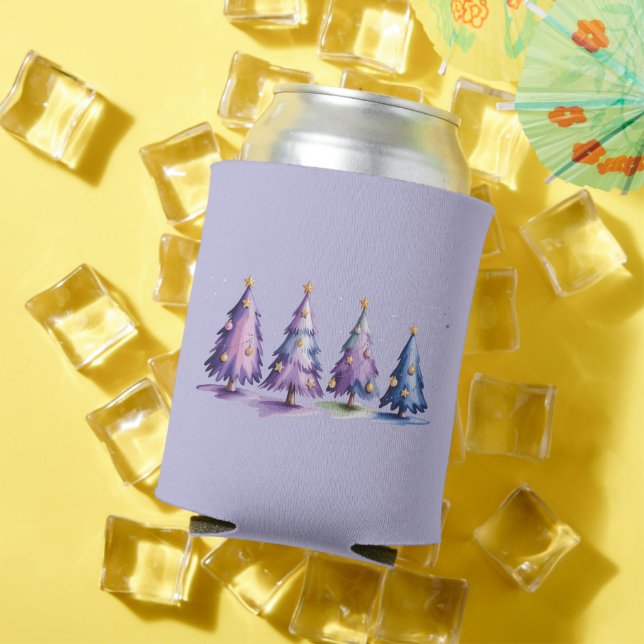 Purple Christmas Trees Winter Holiday Can Cooler (In Situ Summer)